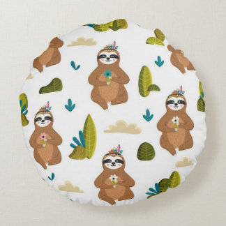 Adorable Sloth Bedroom Decor Round Pillow