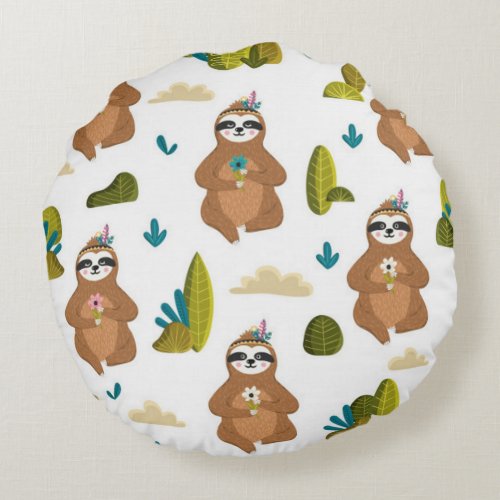 Adorable Sloth Bedroom Decor Round Pillow