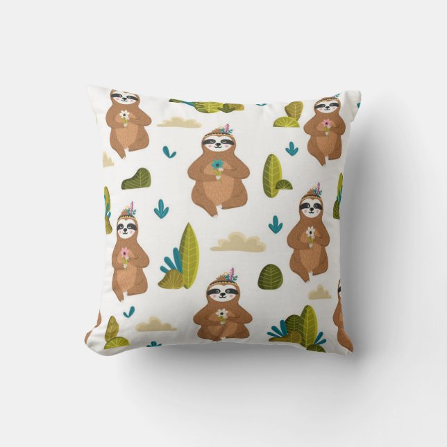 Adorable Sloth Bedroom Decor Throw Pillow (Front)