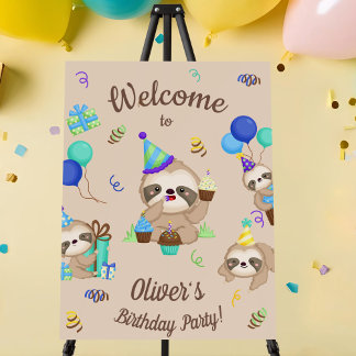 Adorable Sloth Birthday Party Welcome Foam Board