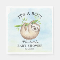 Adorable Sloth Boy Baby Shower Paper Napkins