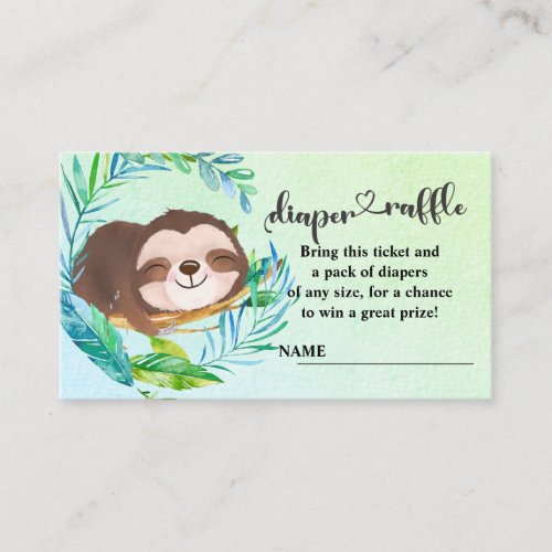 Adorable sloth diaper raffle ticket enclosure card