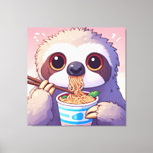 Adorable Sloth Eating Ramen Canvas Print