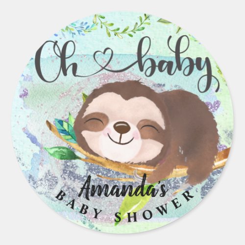 Adorable sloth favor bag classic round sticker