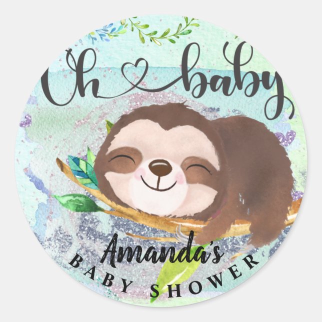 Adorable sloth favor bag classic round sticker (Front)