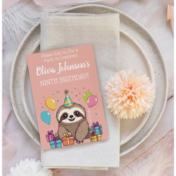 Adorable Sloth Girls Birthday Pink Party Invitation by TheShirtBox at Zazzle