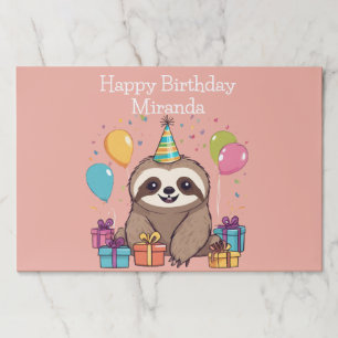 Adorable Sloth Happy Birthday Personalized Pink Paper Pad