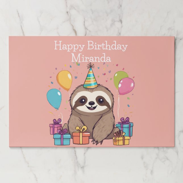 Adorable Sloth Happy Birthday Personalized Pink Paper Pad (Front)