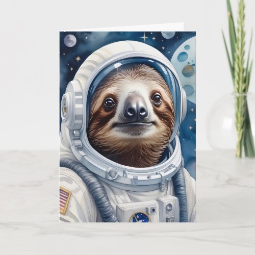Adorable Sloth in Astronaut Suit in Outer Space Card
