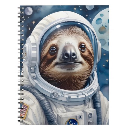 Adorable Sloth in Astronaut Suit in Outer Space Notebook