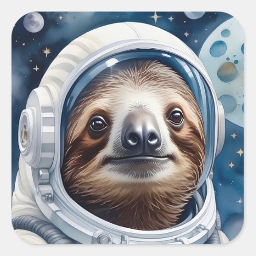 Adorable Sloth in Astronaut Suit in Outer Space Square Sticker