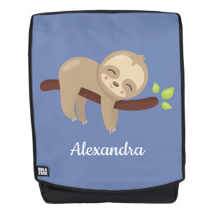 Adorable Sloth in Tree Animal Illustration Blue Backpack