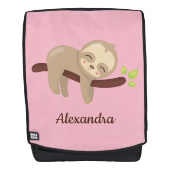 Adorable Sloth In Tree Animal Illustration Pink Backpack by wuyfavors at Zazzle