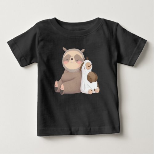 adorable sloth relaxing on a llama Kids Gift Baby T_Shirt