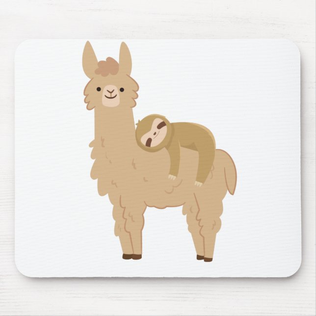 Adorable Sloth Sleeping on a Llama Mouse Pad (Front)