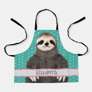 Adorable Sloth Teal Name Kids Animal Apron