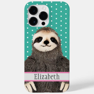 Adorable Sloth Teal Name Kids Animal Apron Case-Mate iPhone 14 Pro Max Case