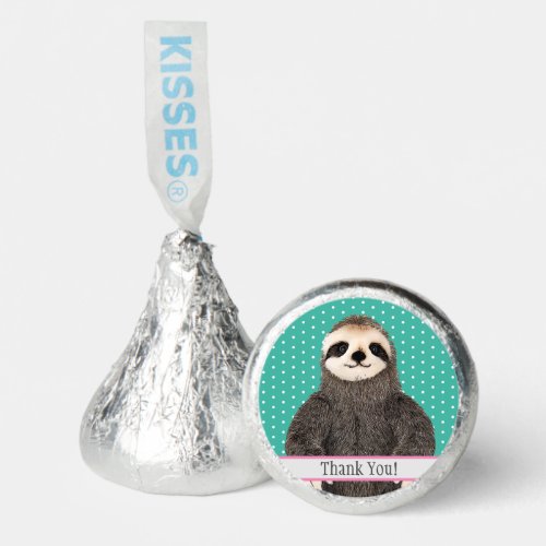 Adorable Sloth Teal Name Kids Animal Party Hersheys Kisses