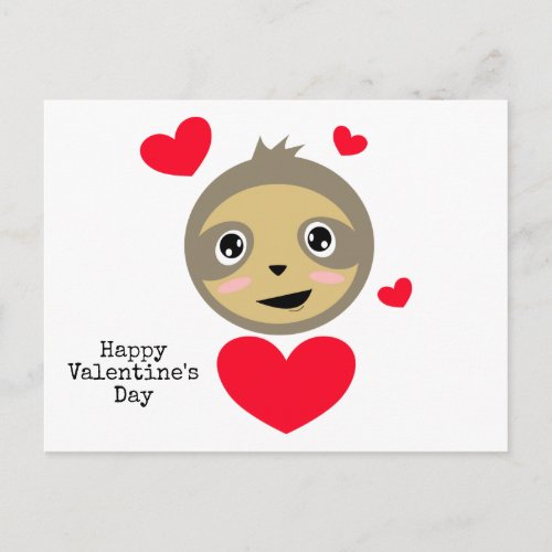 Adorable Sloth with Hearts _ Happy Valentines Day Postcard