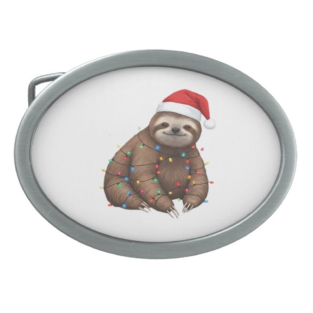 Adorable Sloth Wrapped in Holiday Lights Classic T Belt Buckle (Front)