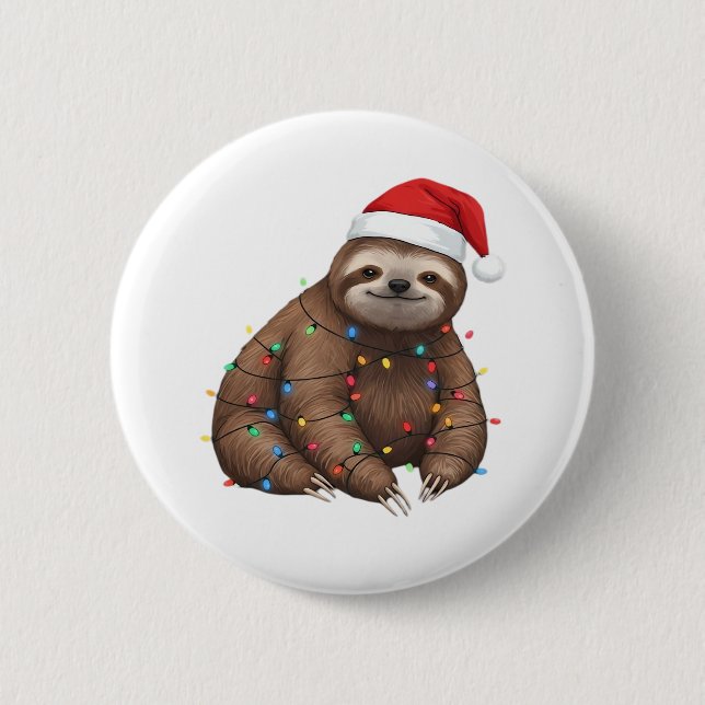 Adorable Sloth Wrapped in Holiday Lights Classic T Button (Front)