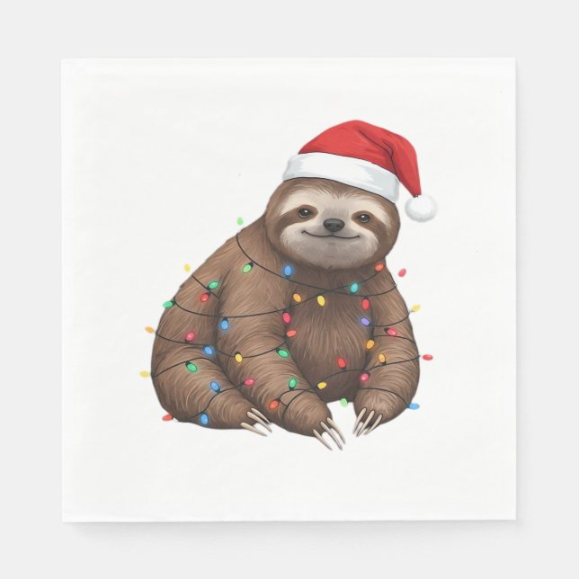 Adorable Sloth Wrapped in Holiday Lights Classic T Napkins (Front)