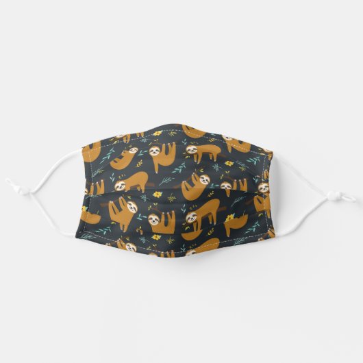 Adorable Sloths Pattern Adult Cloth Face Mask (Front, Unfolded)