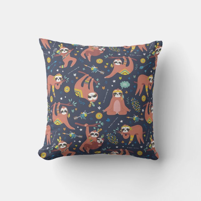 Adorable Sloths Throw Pillow (Front)