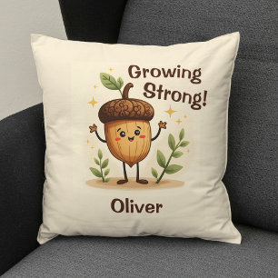 Adorable Smiling Acorn Growing Strong Throw Pillow