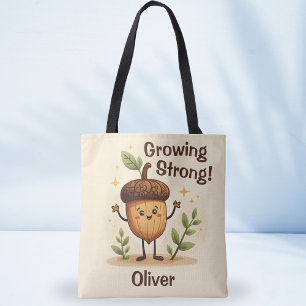 Adorable Smiling Acorn Growing Strong Tote Bag