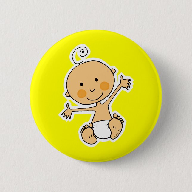 Adorable Smiling Baby Illustration Button (Front)
