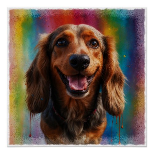 Adorable Smiling Dachshund Artistic Portrait Poster