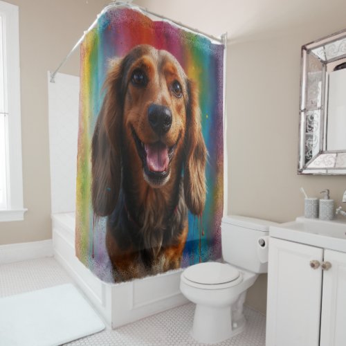 Adorable Smiling Dachshund Artistic Portrait Shower Curtain