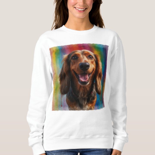 Adorable Smiling Dachshund Artistic Portrait Sweatshirt (Front)