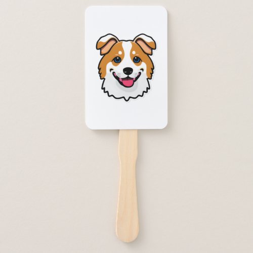 Adorable smiling dog with beautiful blue eyes hand fan