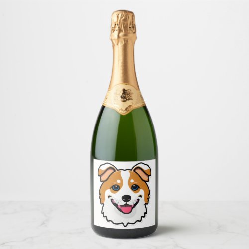 Adorable smiling dog with beautiful blue eyes sparkling wine label