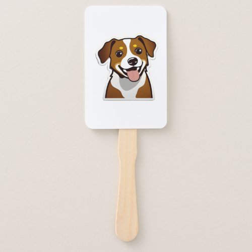 Adorable smiling dog with beautiful eyes hand fan