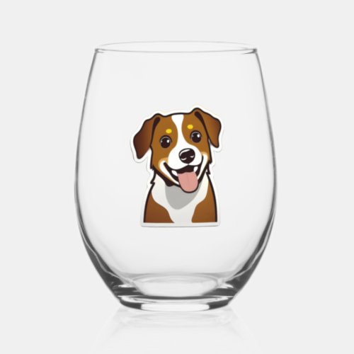 Adorable smiling dog with beautiful eyes stemless wine glass