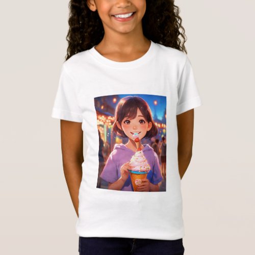 Adorable Smiling Girl Eating Ice Cream T_Shirt _ 