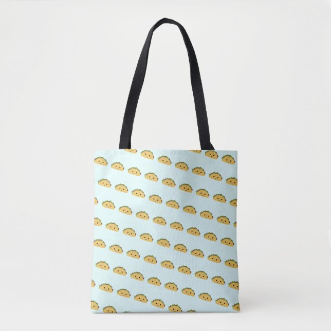 Adorable Smiling Kawaii Taco Pattern Tote Bag (Front)