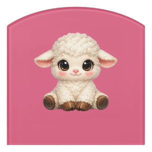 Adorable Smiling Lamb Cartoon Design Banner Door Sign