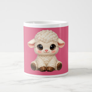 Adorable Smiling Lamb Cartoon Design Banner Giant Coffee Mug