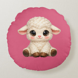 Adorable Smiling Lamb Cartoon Design Banner Round Pillow