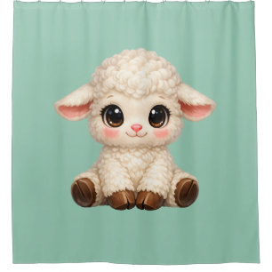 Adorable Smiling Lamb Cartoon Design Banner Shower Curtain