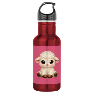 Adorable Smiling Lamb Cartoon Design Banner Stainless Steel Water Bottle