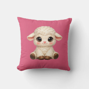 Adorable Smiling Lamb Cartoon Design Banner Throw Pillow