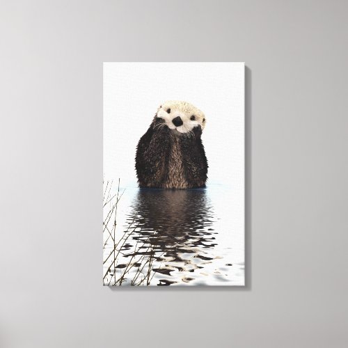 Adorable Smiling Otter in Lake Canvas Print