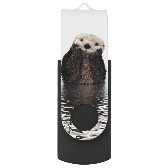 Adorable Smiling Otter in Lake Flash Drive (Front Vertical)