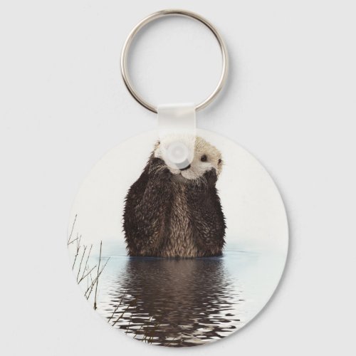 Adorable Smiling Otter in Lake Keychain