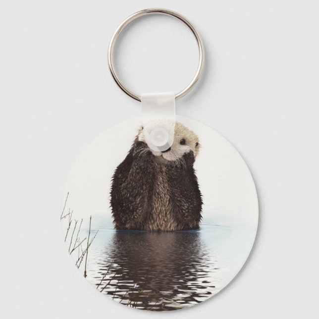 Adorable Smiling Otter in Lake Keychain (Front)